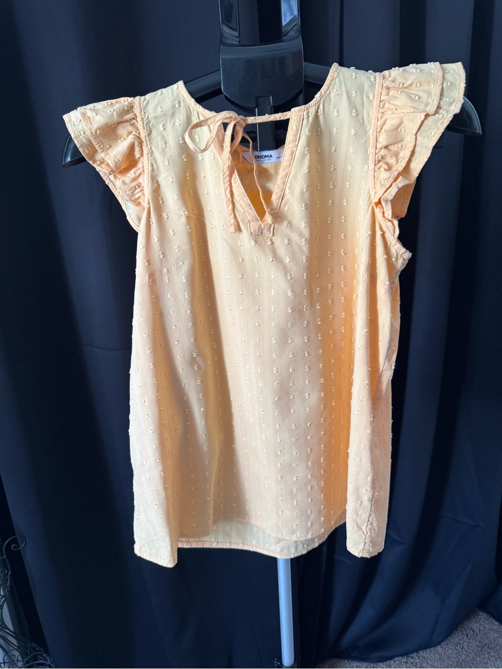 Sonoma Peach Dot Tie-Neck Flutter Sleeve Blouse